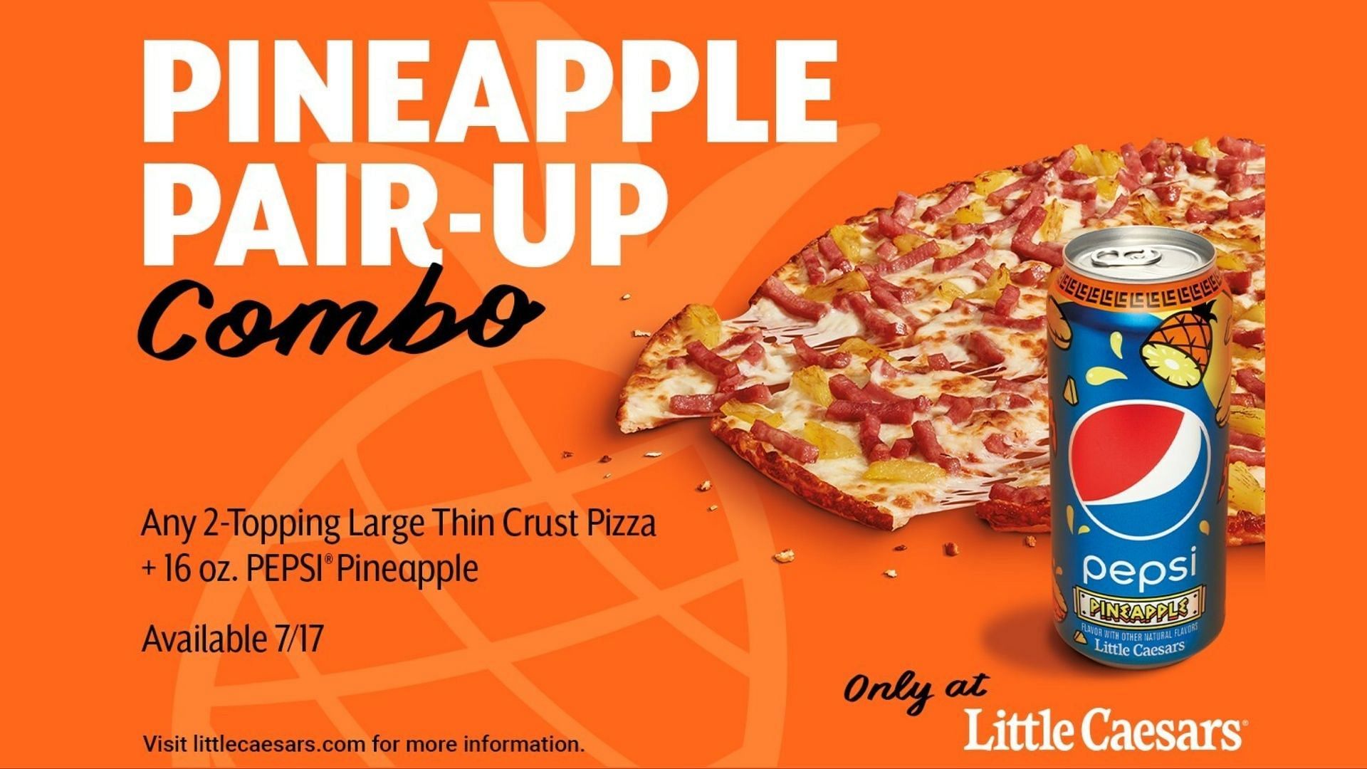 Pineapple Pepsie will exclusively be available at Little Caesars with the Pineapple Pair-Up Combo that comes for over $9.99 (Image via Pepsi / Little Caesars)