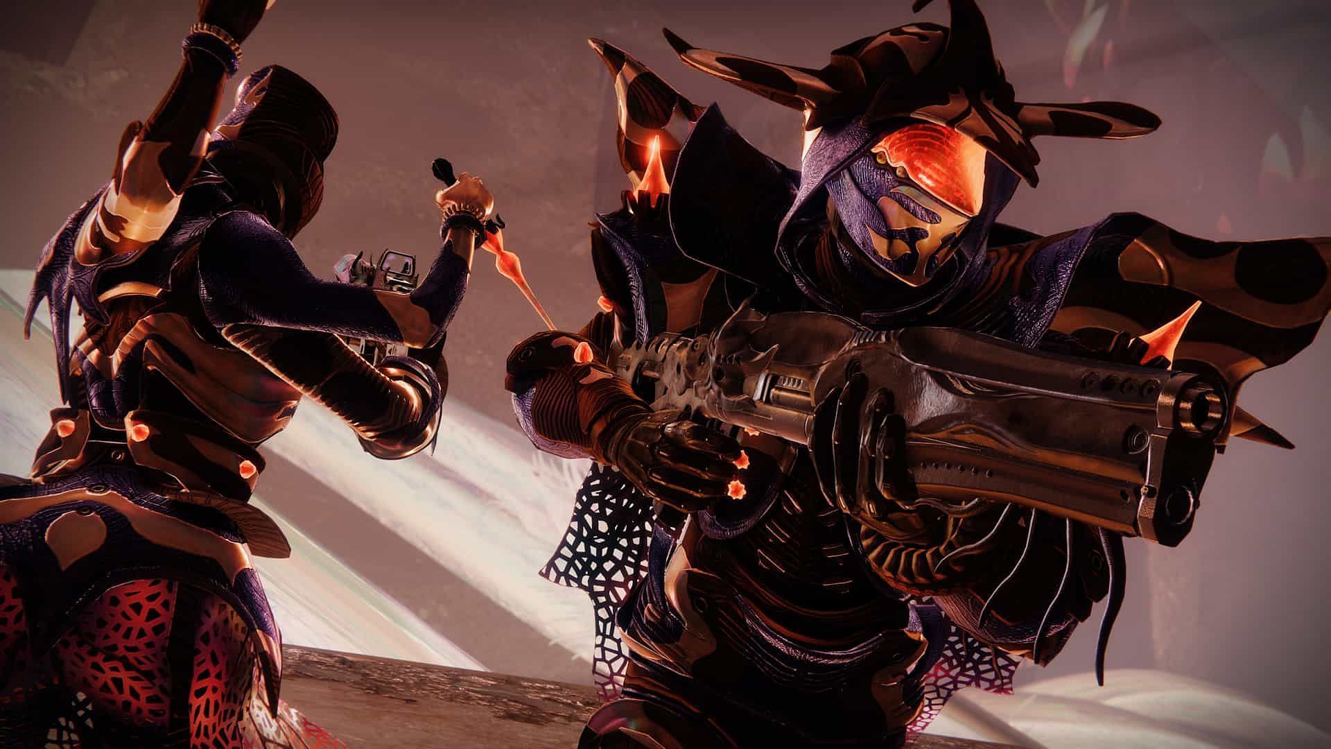 Guardians holding Root of Nightmares weapon inside the Raid