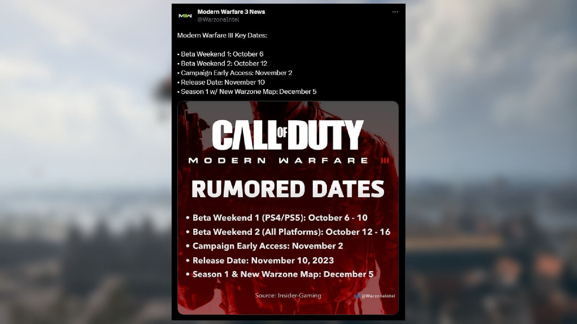 Modern Warfare 3 all leaked dates beta weekend, early access, release
