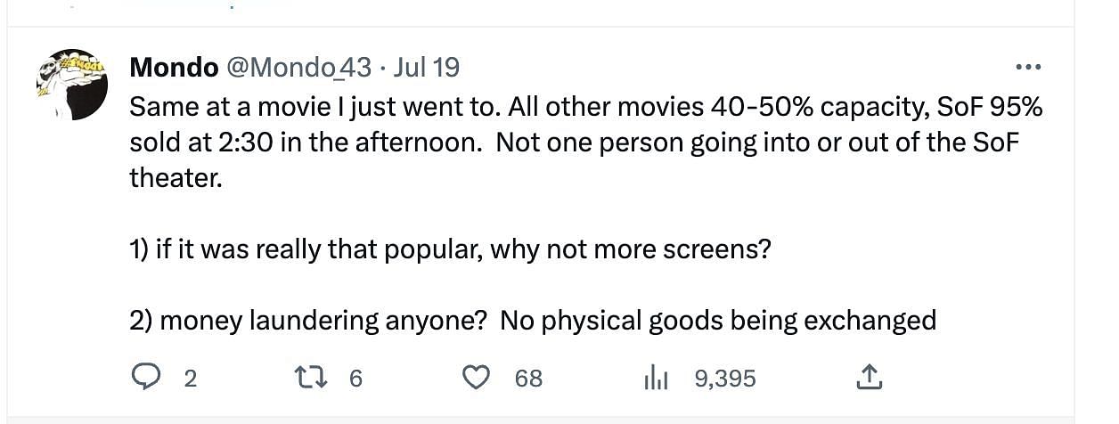 Social media users claim that the movie made on Tim Ballard is astroturfing as tickets across the country are sold out, but theatres are found to be empty. (Image via Twitter)