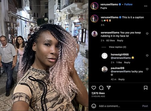 Serena Williams' comment on Venus Williams' post