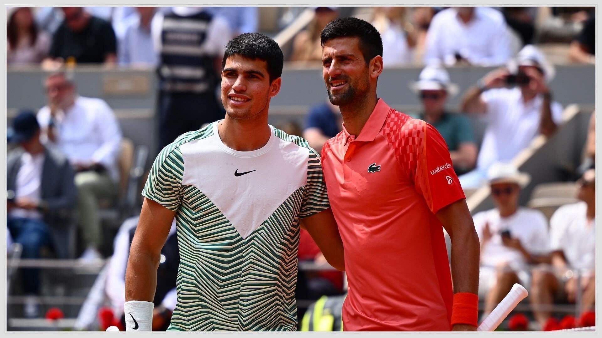 Carlos Alcaraz (left) meets Novak Djokovic in the Wimbledon final on Sunday.