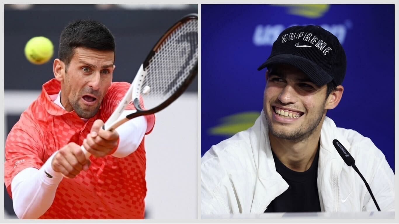 Novak Djokovic (L) and Carlos Alcaraz (R)