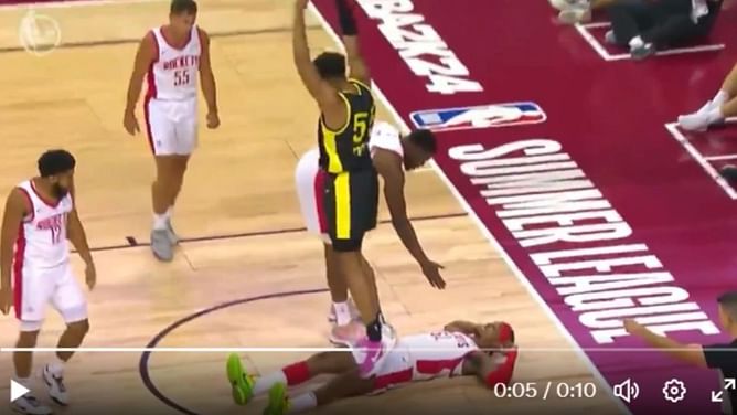 Watch: Nate Hinton nearly meets God after Ed Croswell lands on his n**s in Jazz vs Rockets NBA Summer League game