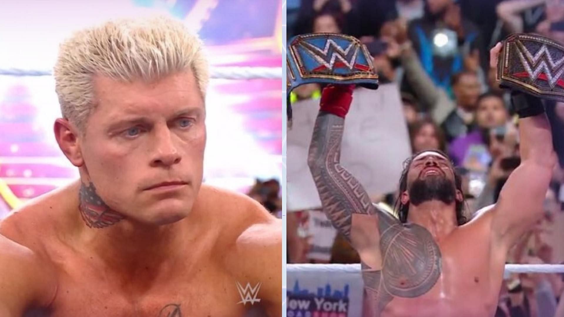 Cody Rhodes on the left, Roman Reigns on the right