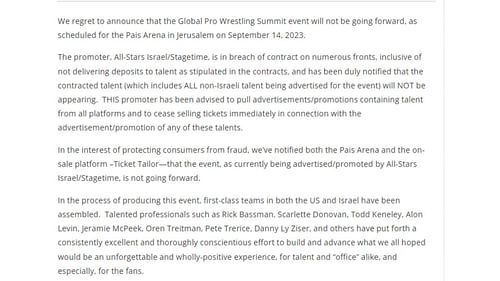 A brief excerpt of the press release shared by Haus of Wrestling.