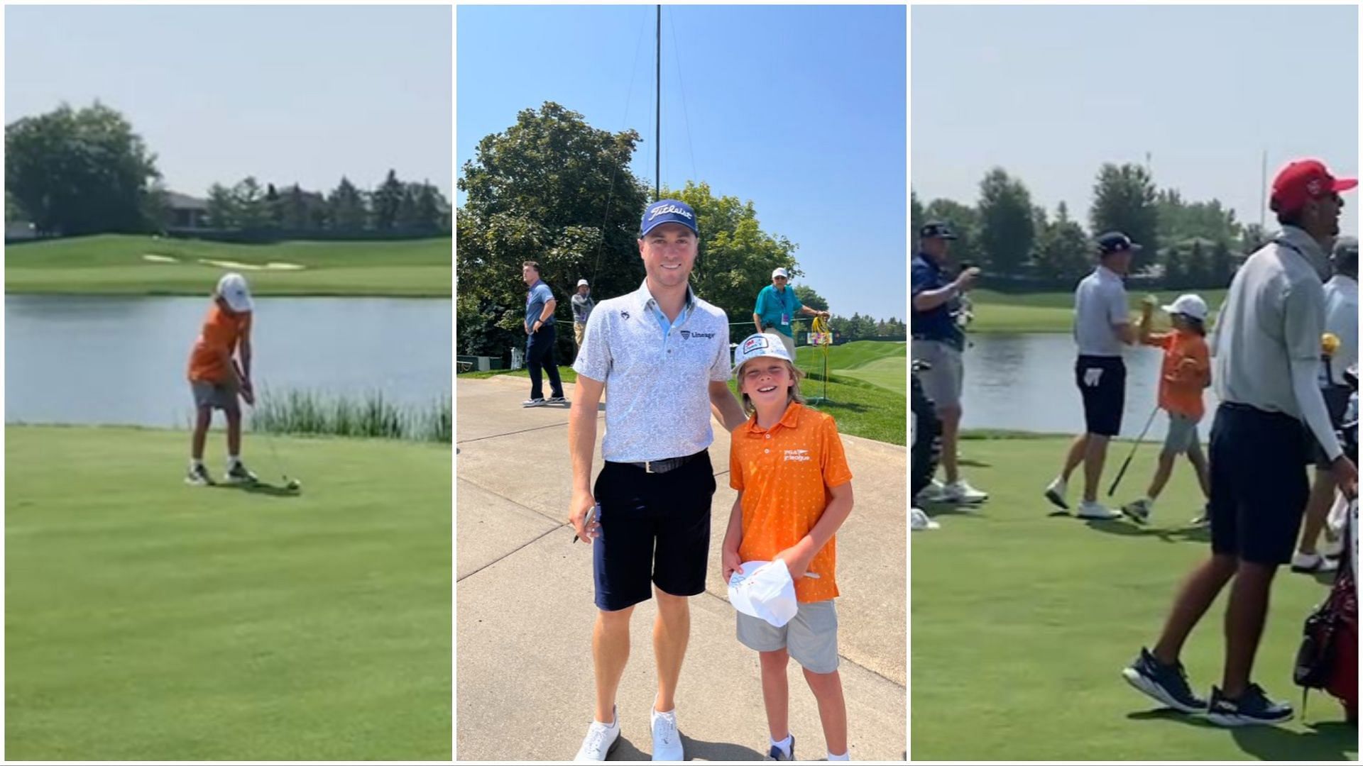 Justin Thomas and his 11-year-old old fan Tommy (via Twitter/@PGATOUR and @tpctwincities)