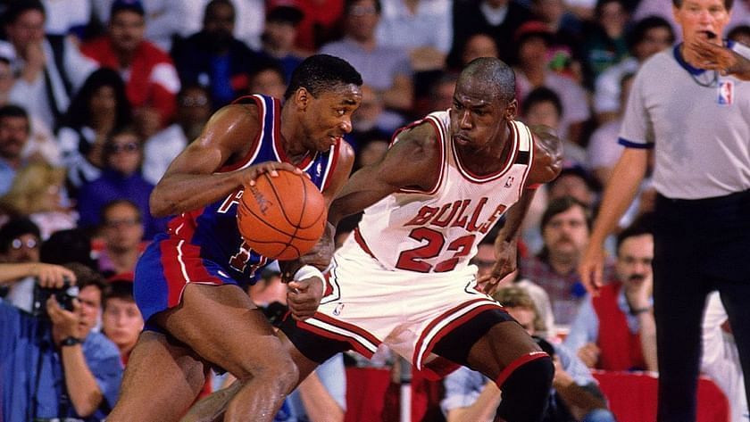 Isiah Thomas and Michael Jordan (right)