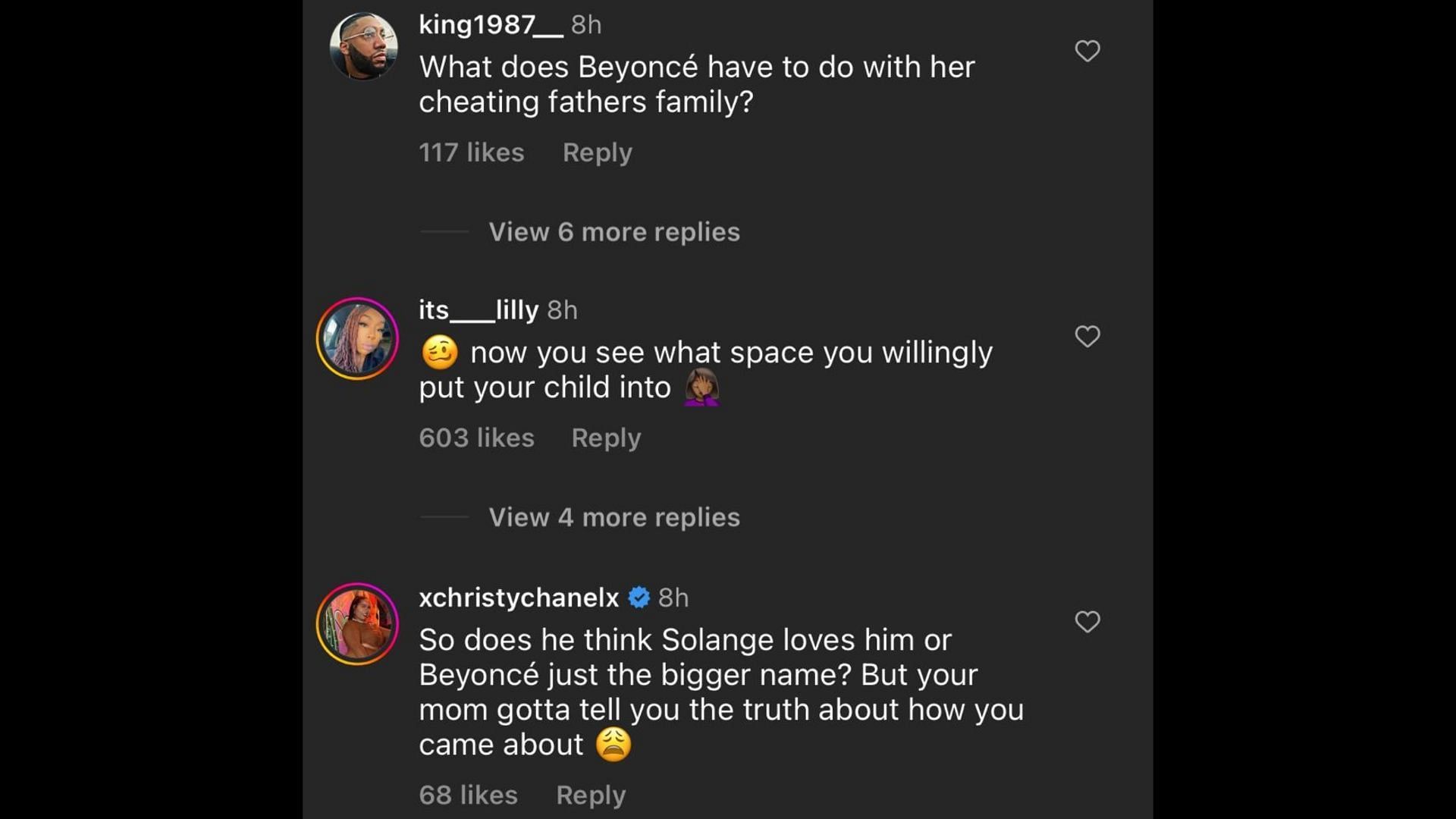 Screenshot of Internet users remarking on Nixon Knowles&#039;s plea for Queen Bey. (Photo via @theneighborhoodtalk/Instagram)