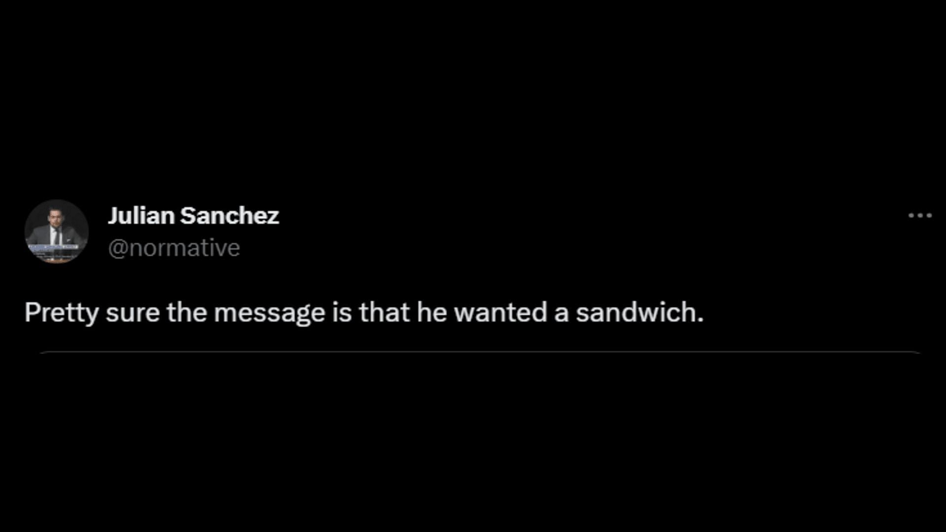 A netizen trolls CNN by saying that Smith&#039;s Subway visit was because he wanted a sandwich. (Image via Twitter/Julian Sanchez)