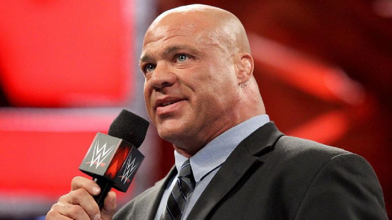 Kurt Angle cutting a promo on WWE TV