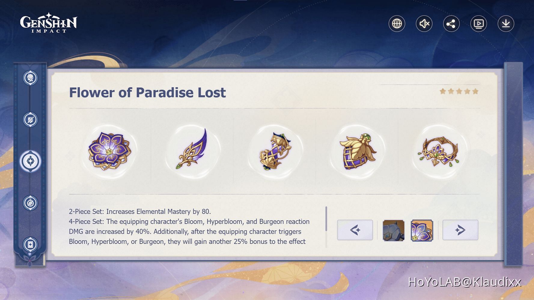The Flowers of Paradise Lost artifact set (Image via HoYoLAB/KlaudiXX)