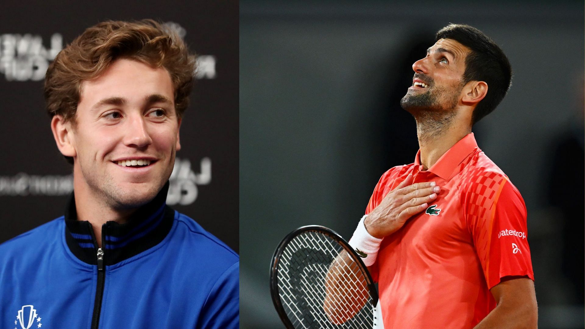 Casper Ruud (L) and Novak Djokovic.