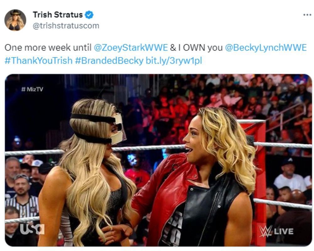 Trish Stratus tweets about owning Becky Lynch. (Photo: Trish Stratus/Twitter)
