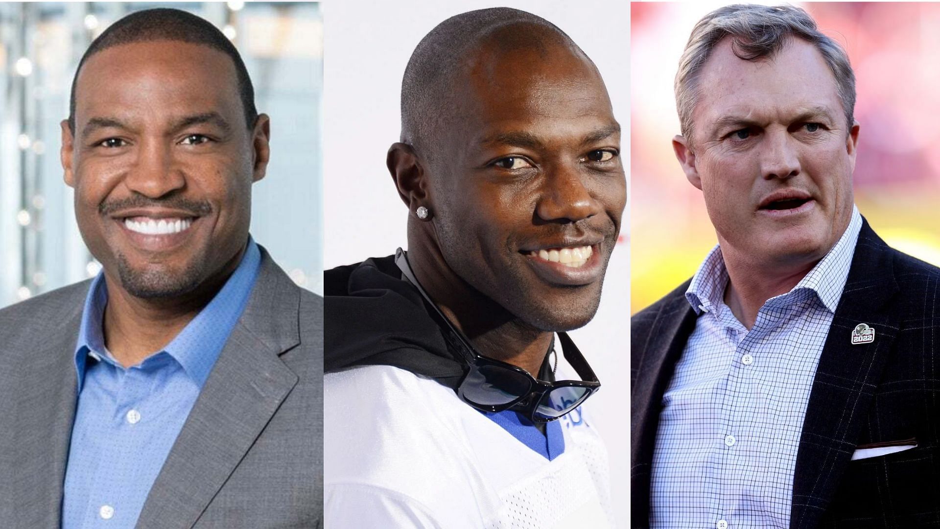 Terrell Owens (center) cannot believe that John Lynch (right) has been enshrined into the Pro Football Hall of Fame while Darren Woodson (left) isn