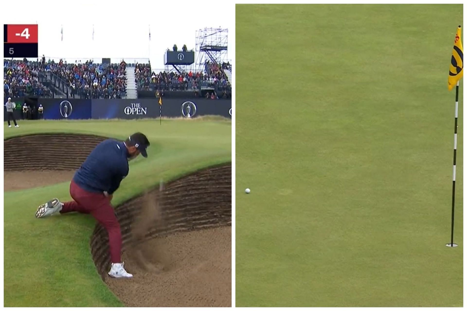Antoine Rozner played an incredible shot from the bunker on the par-5 18th hole during the third round of the 151st Open