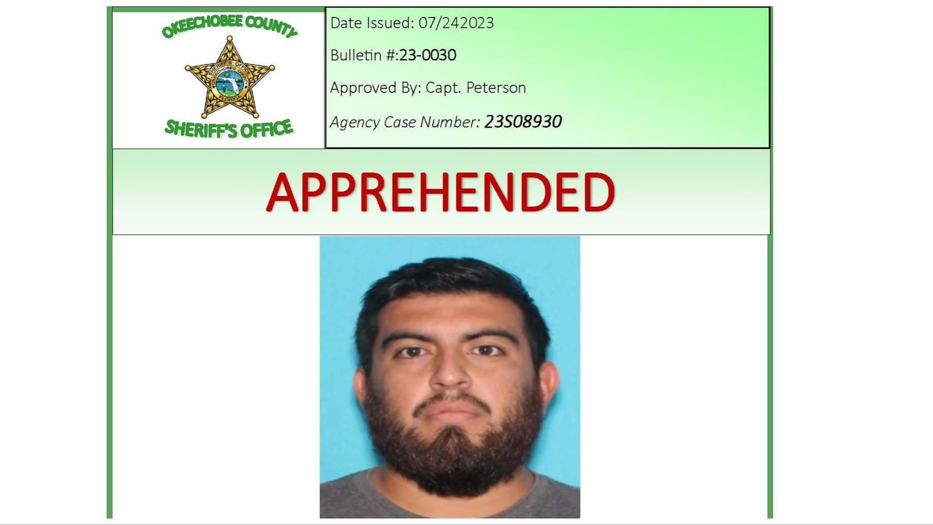 It is unknown how long the suspect was in Mexico (image via Okeechobee Sheriff&#039;s Office)