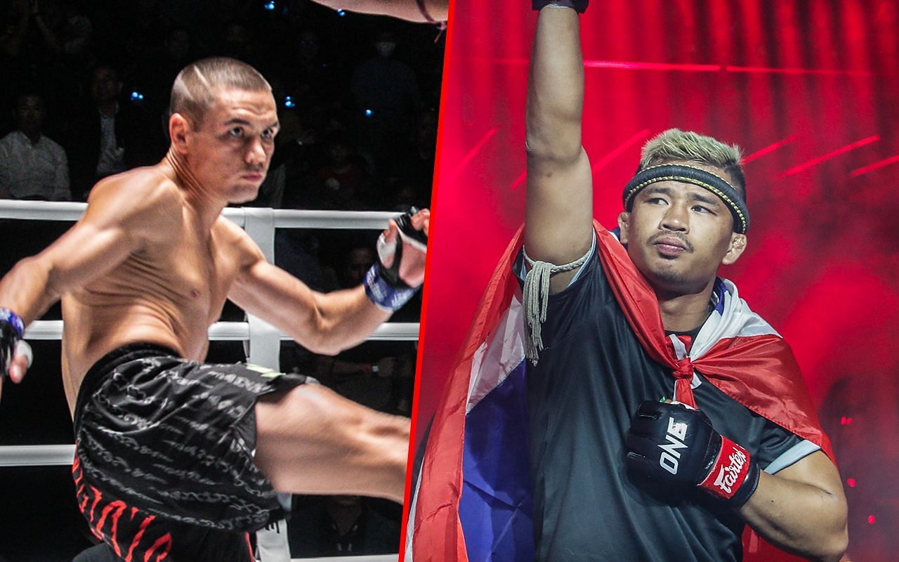 Tagir Khalilov (L) / Superlek Kiatmoo9 (R) -- Photo by ONE Championship