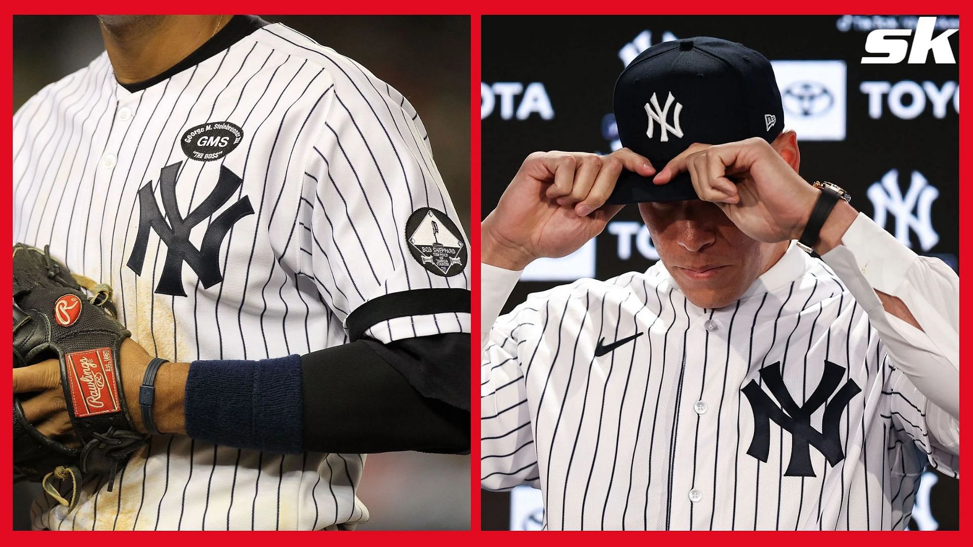 Yankees] Our home and away uniforms with the Starr Insurance patch
