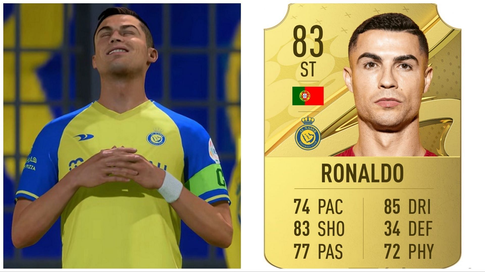 Ronaldo could be downgraded in EA Sports FC 24 (Images via EA Sports and Twitter/TrollFootball)