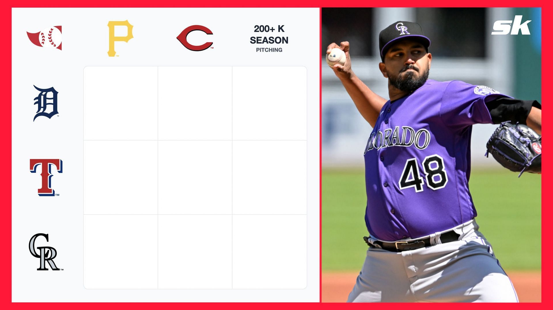 Which Colorado Rockies have recorded 200 K pitching seasons MLB  Immaculate Grid Answers July 28