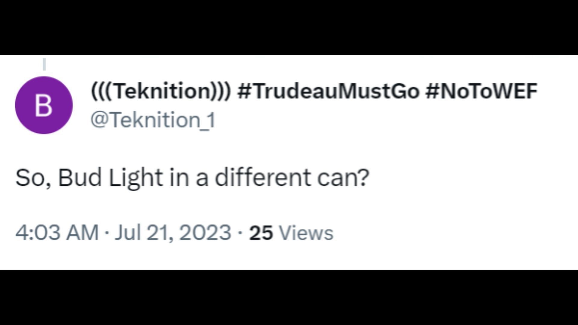 Twitter user compares newly launched canned alcoholic drink to Bud Light. (Image via Twitter/@CTVNews)