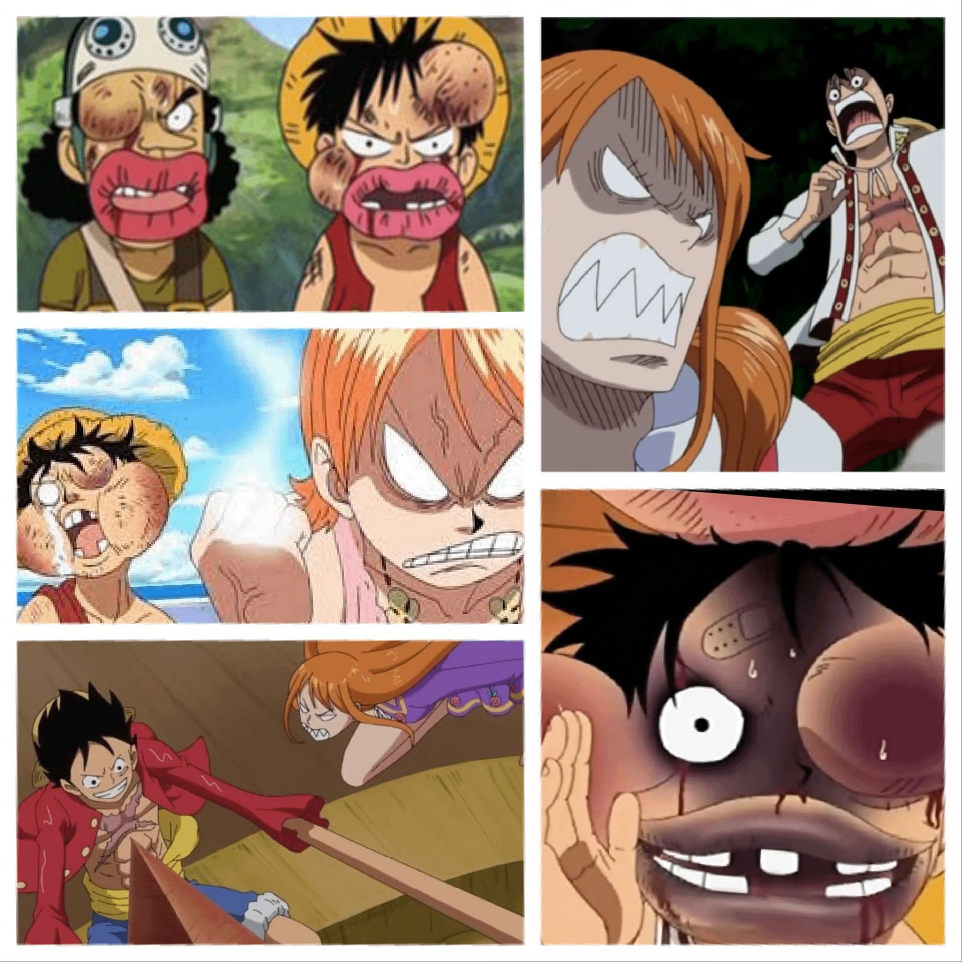 A collage of instances where Nami disciplines members of the Straw Hat crew (Image via Reddit thread r/OnePiece)