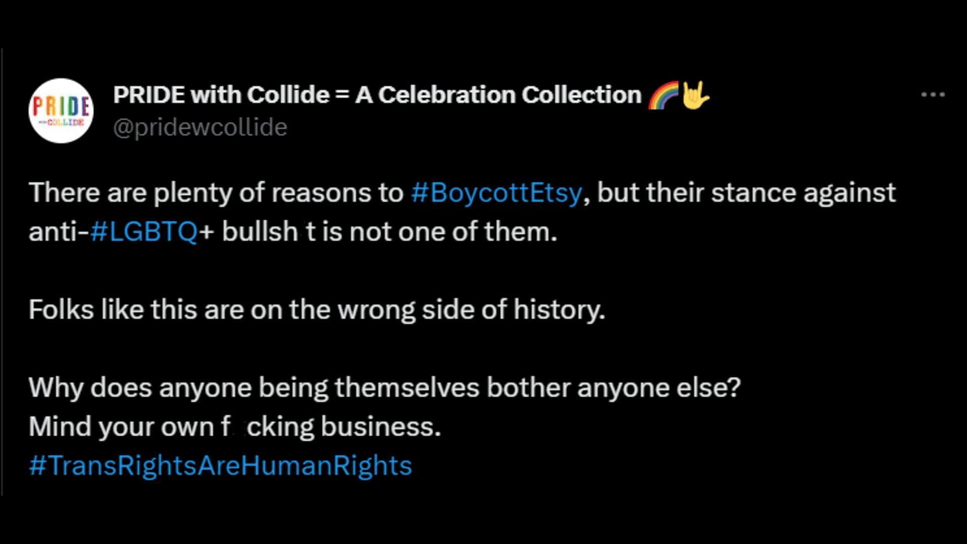 A netizen thinks this is not a good enough reason to boycott the e-commerce site. (Image via Twitter/PRIDE with Collide = A Celebration Collection)
