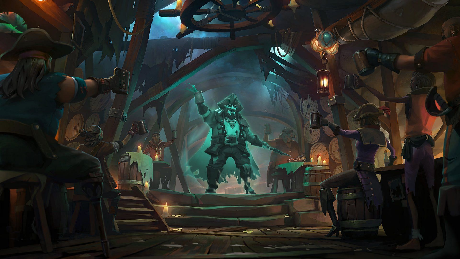 Pirate Lord and other characters in a tavern.