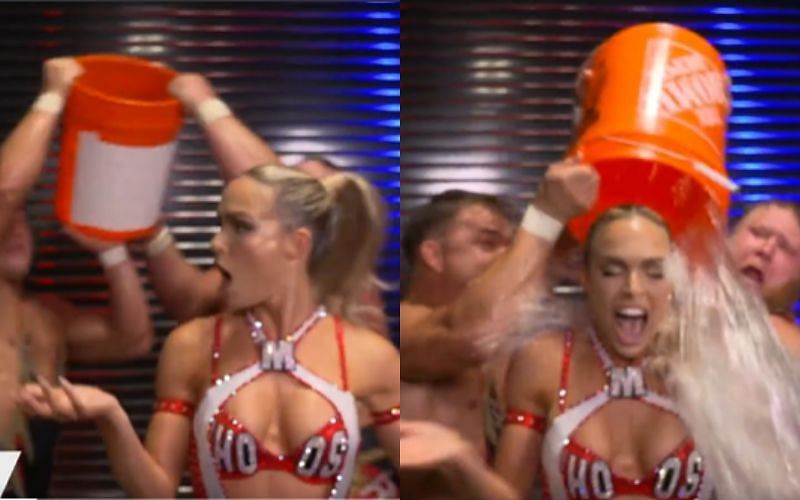WWE Superstars poured water on Maxxine Dupri to celebrate her in-ring debut