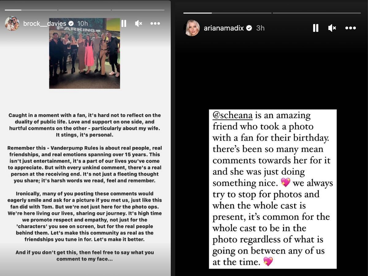 Vanderpump Rules cast members defend Scheana Shay (Image via Instagram/@brock__davies/arianamadix)