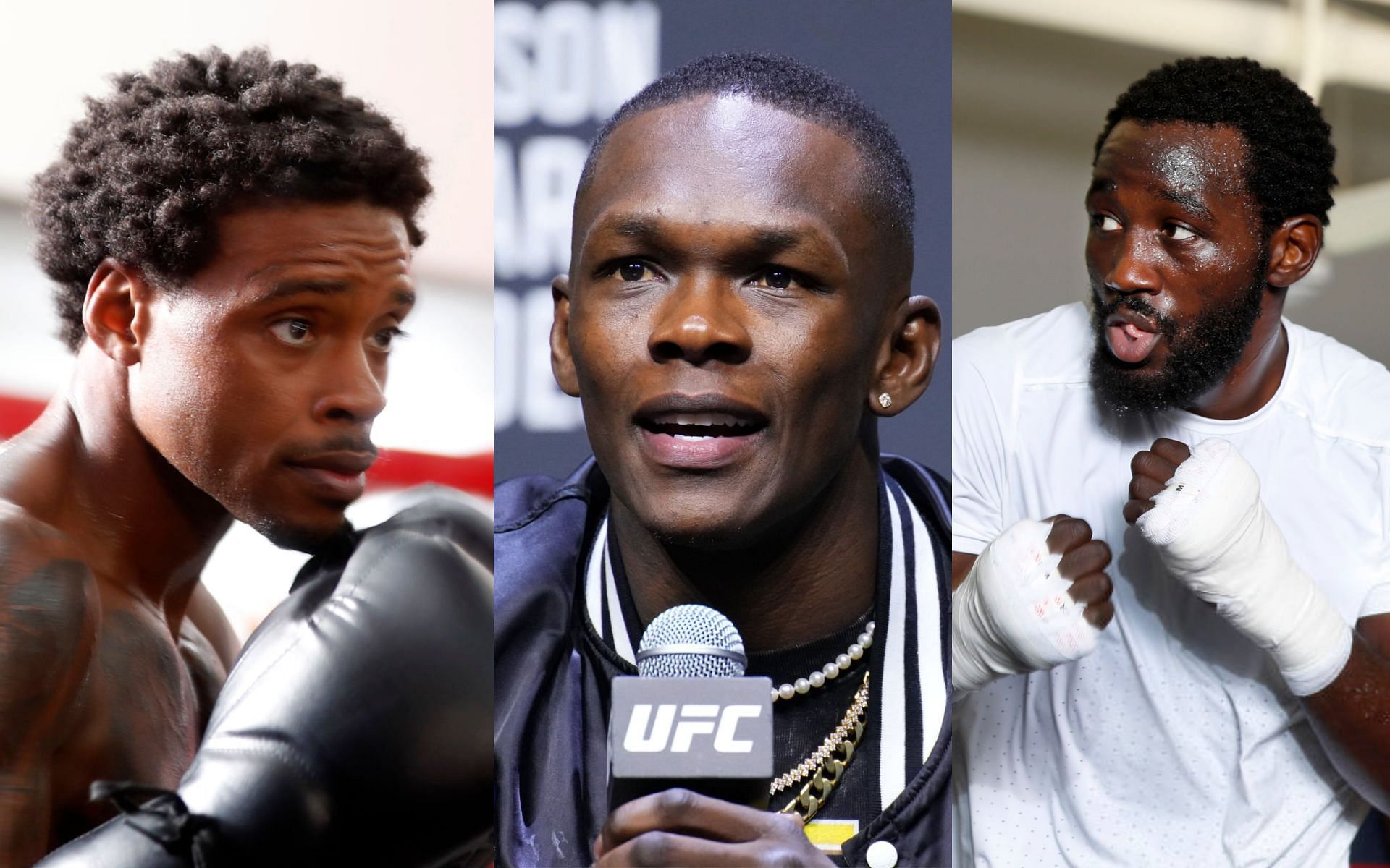 Errol Spence Jr. (left), Israel Adesanya (middle) and Terence Crawford (right) [Images Courtesy: @GettyImages]