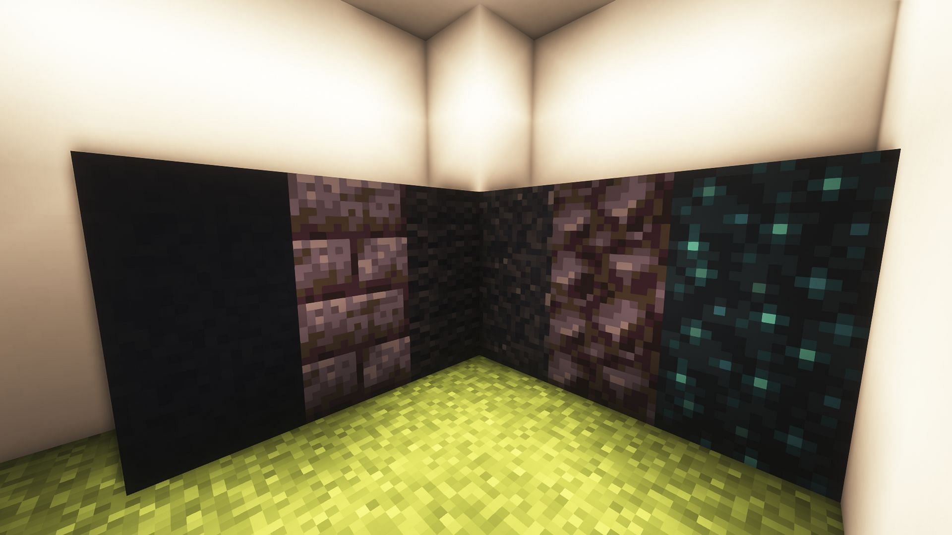 This block palette consists of several dark-colored blocks in Minecraft (Image via Mojang)