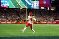 Kadarius Toney #19 of the Kansas City Chiefs scores a five yard touchdown reception against the Philadelphia Eagles during the fourth quarter in Super Bowl LVII a
