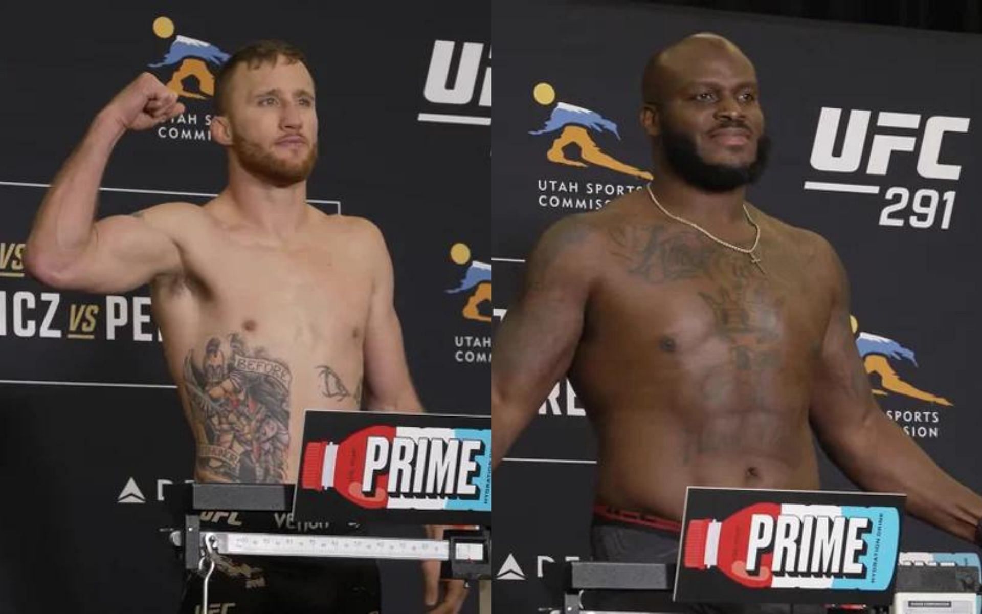 Justin Gaethje (left) and Derrick Lewis (right) (Image credits @MMAJunkie on Twitter)