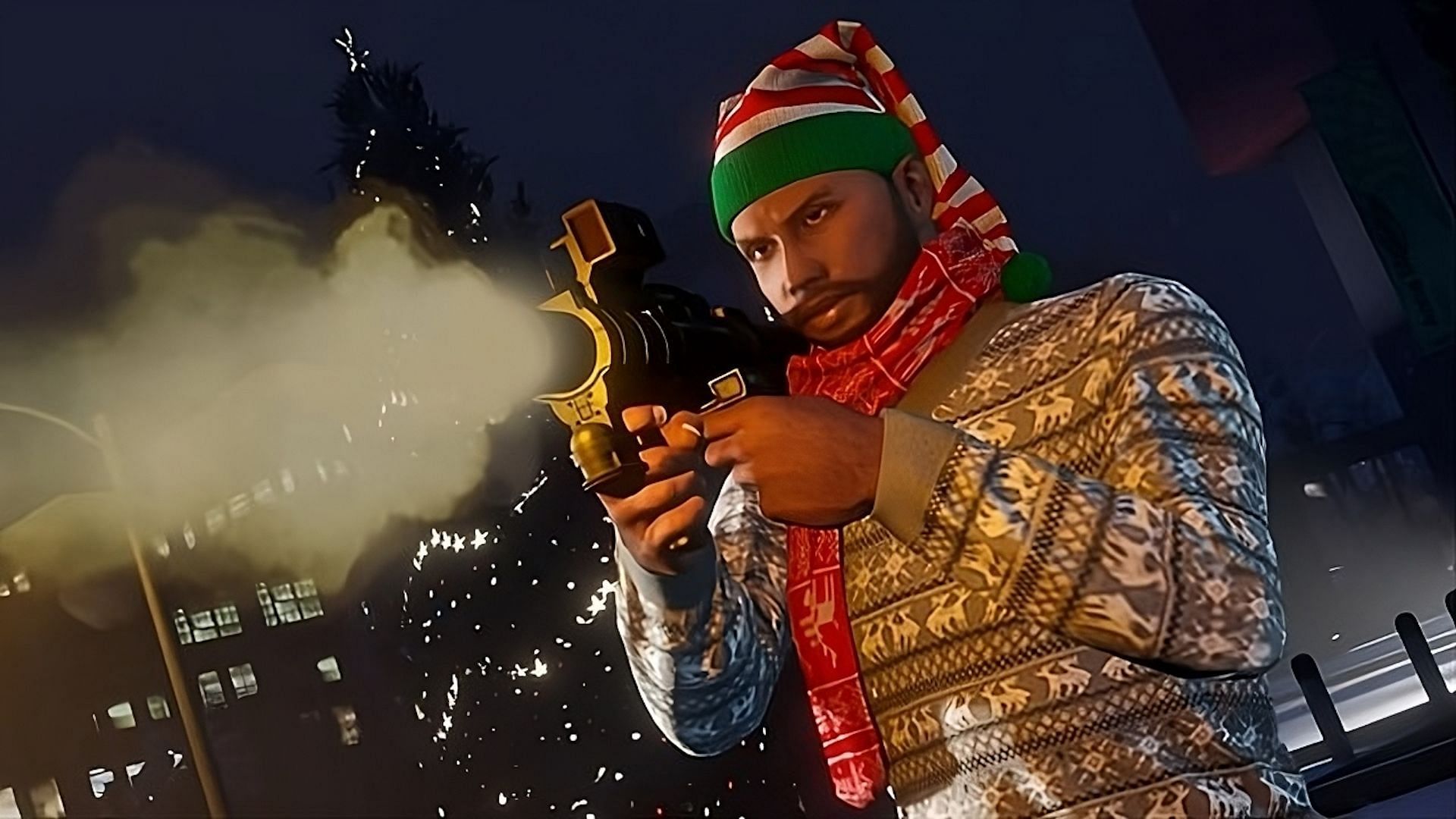 A player using a Homing Launcher around Christmas (Image via Rockstar Games)