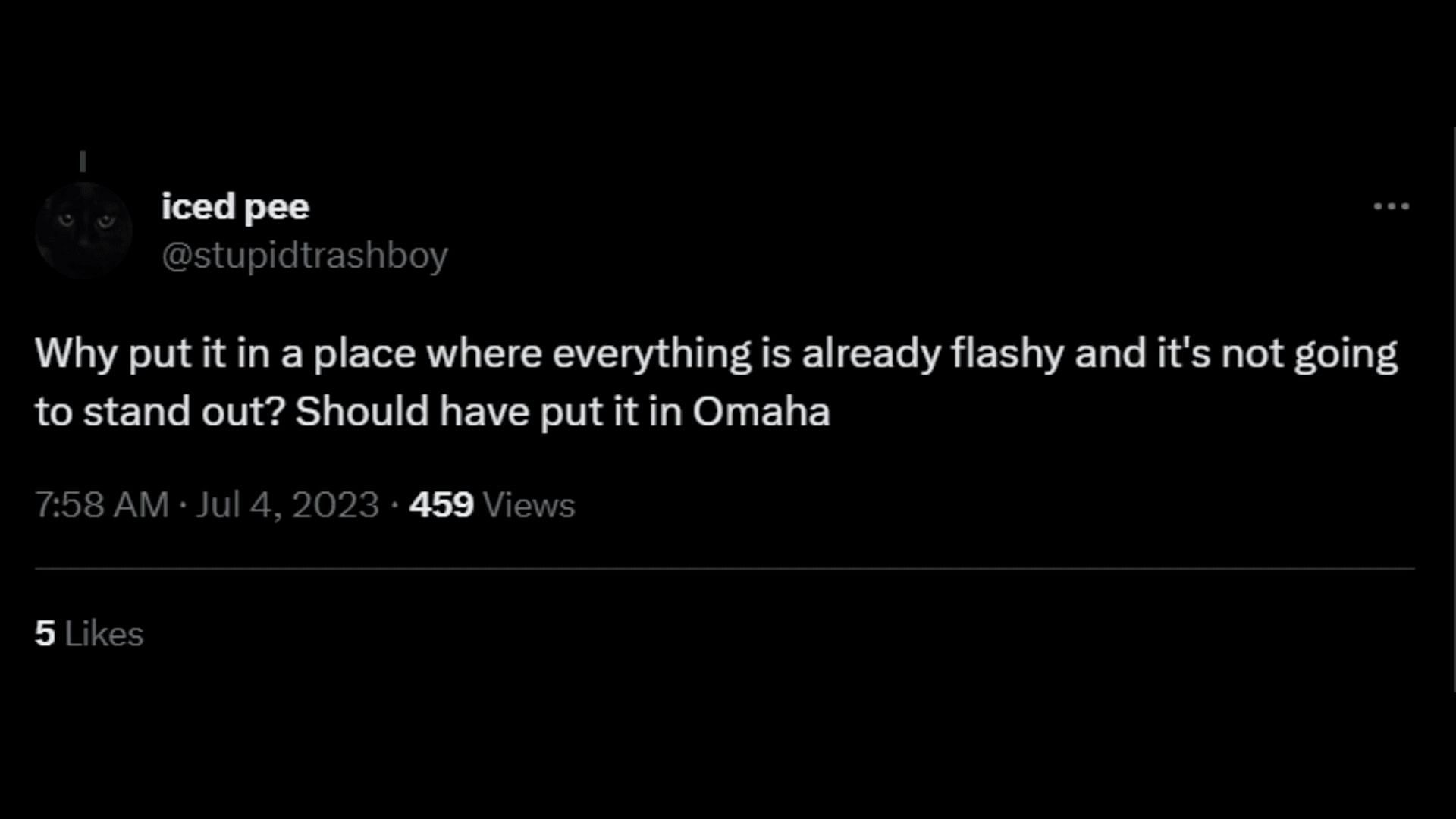 A tweet suggesting Omaha as an alternative location for the structure. (Image via Twitter/iced pee)