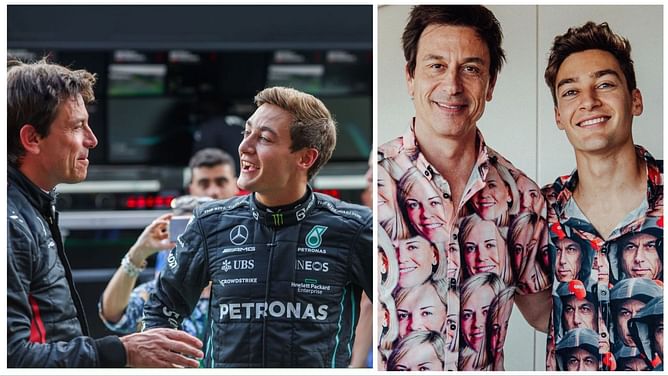 “Get you a husband who will wear your face on a shirt”: F1 fans react to George Russell and Toto Wolff wearing special clothes