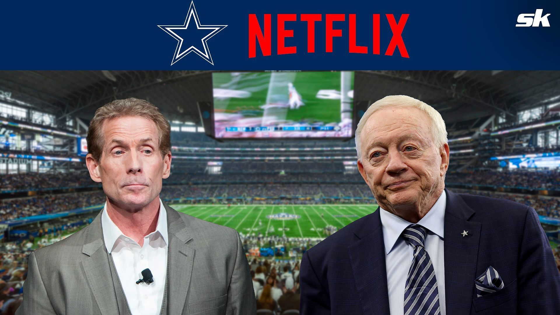 Skip Bayless, left, Jerry Jones, right 