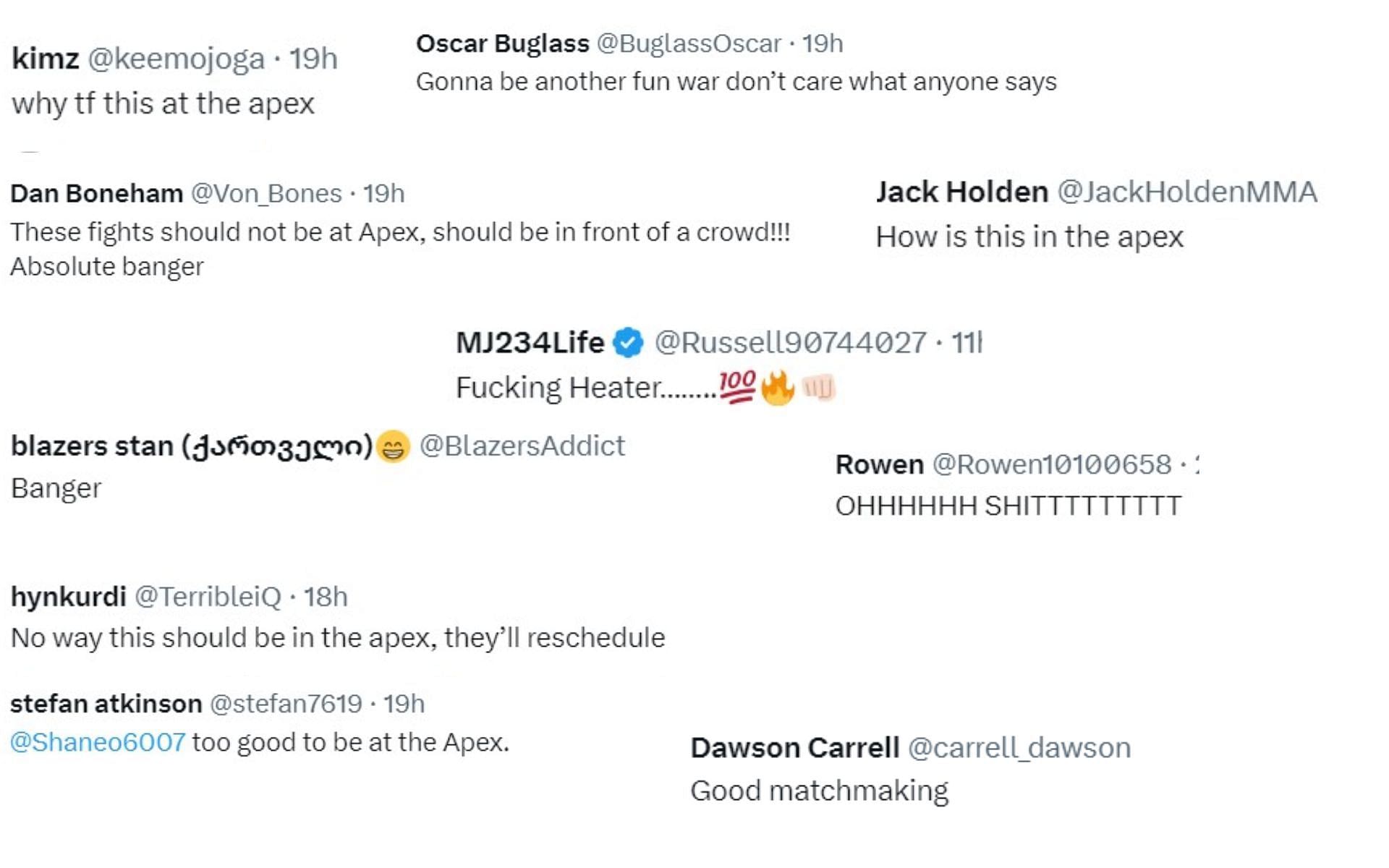 Fan reactions to Rafael Fiziev vs. Mateusz Gamrot being in the UFC APEX 