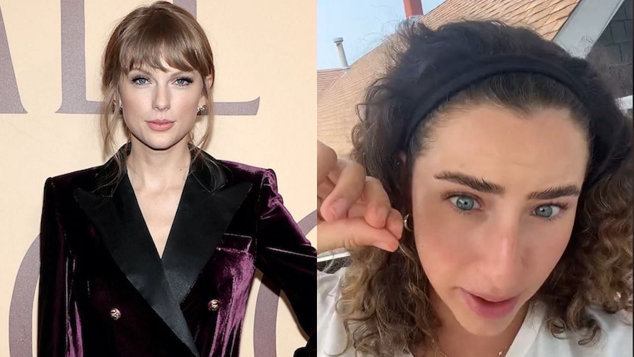 Gia Duddy recalls being stuck on a plane with hundreds of screaming Taylor Swift fans - left image via Getty, right image via TikTok