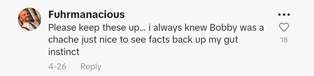 A comment reacting to the news (Image via TikTok/ @Furhrmanacious)
