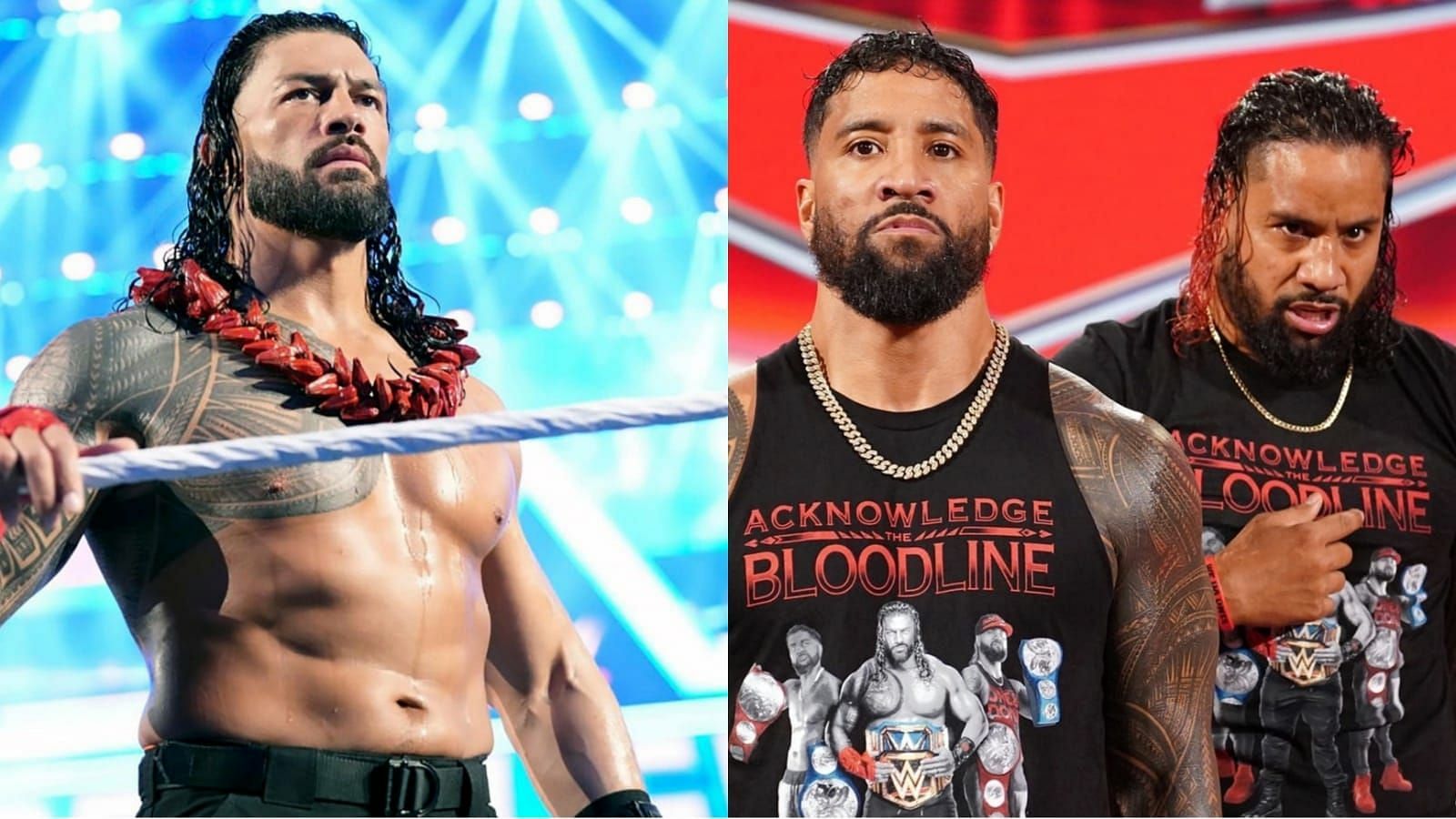 Roman Reigns (left); The Usos (right)