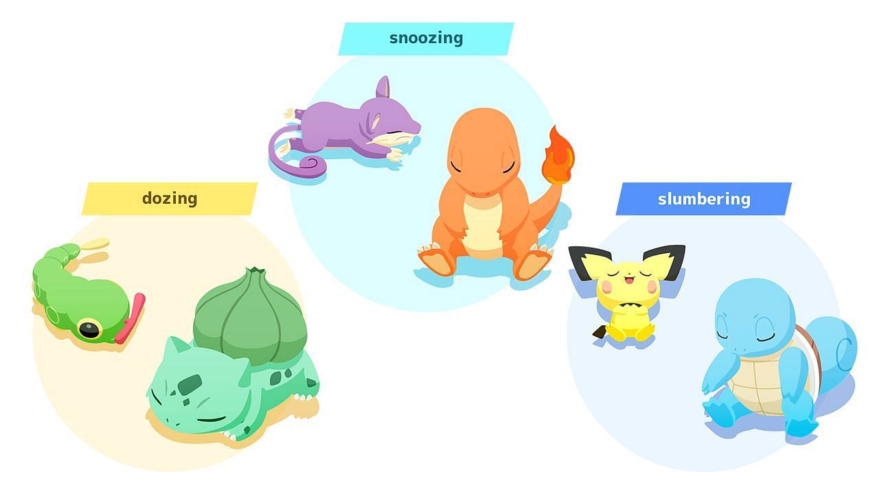 The three main Sleep Types in Pokemon Sleep (Image via The Pokemon Company)