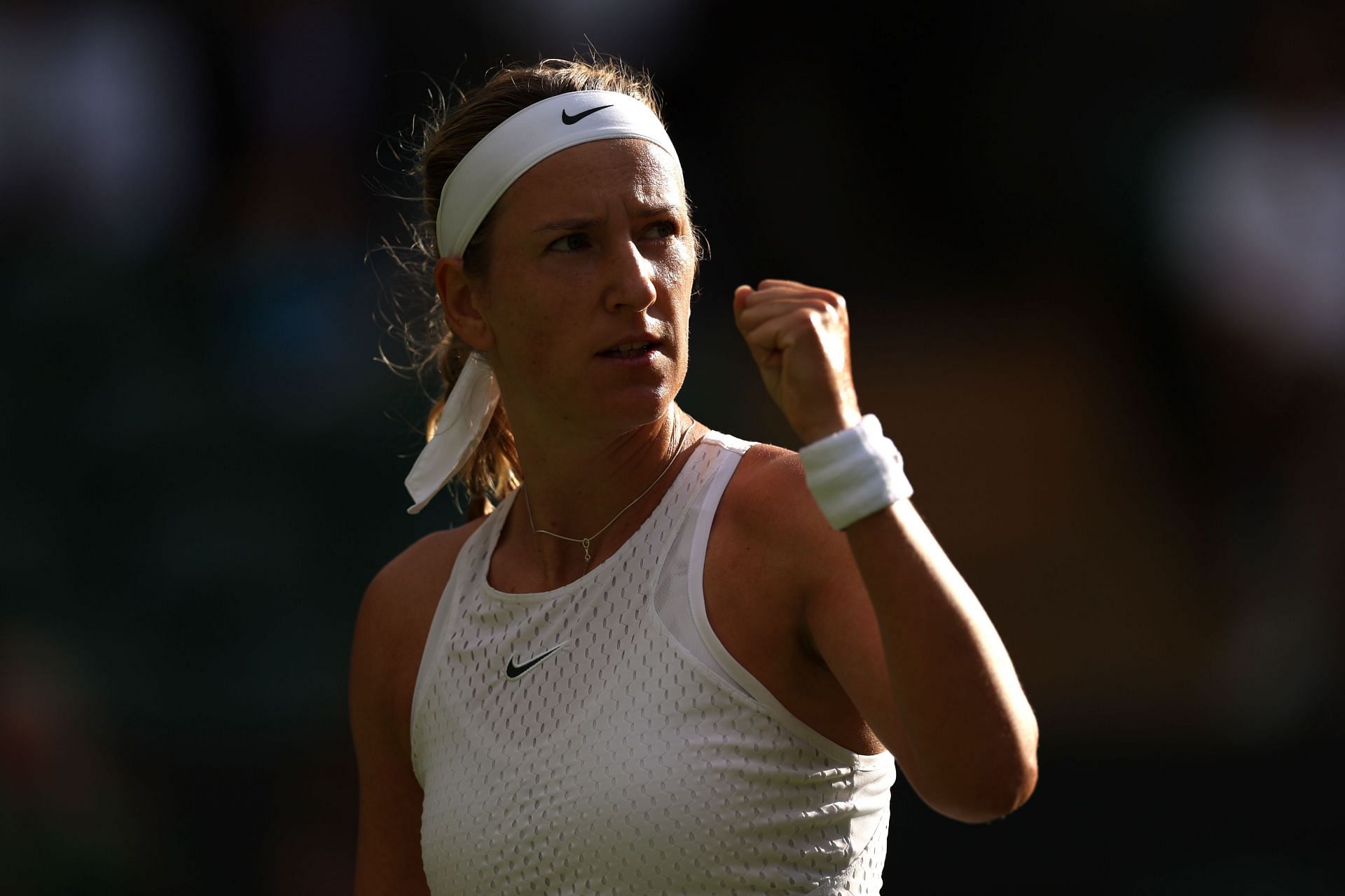 Victoria Azarenka celebrates winning a point against Elina Svitolina.