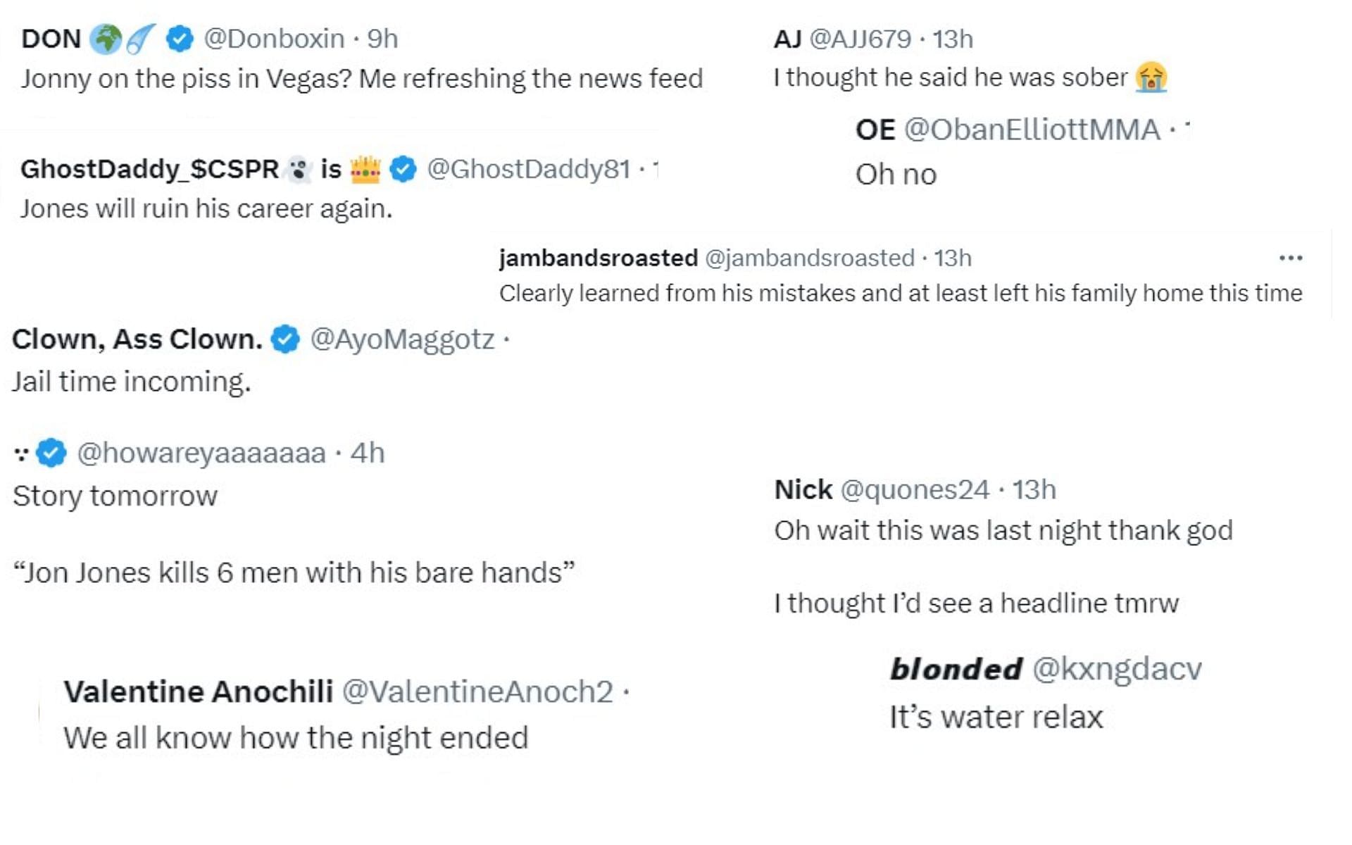 Screenshot of fan reactions of Jones drinking