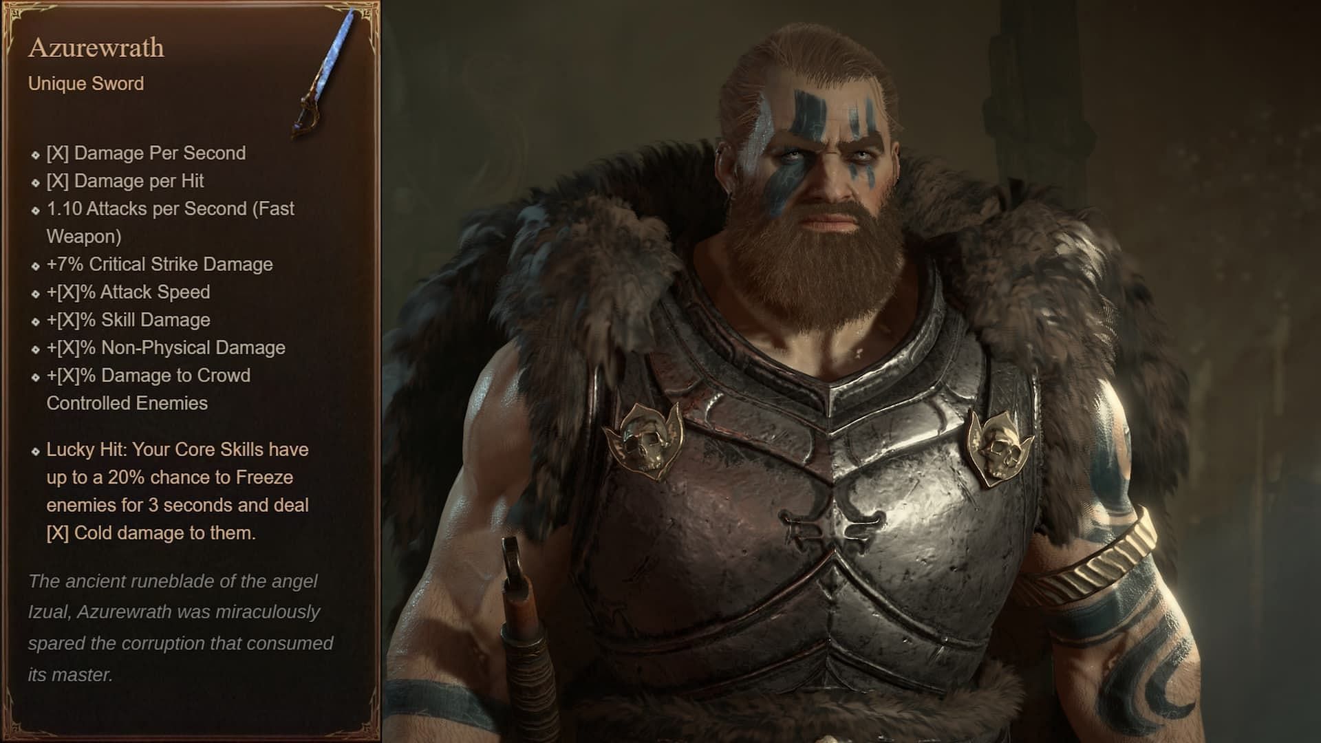 Azurewrath is a new unique item for Barbarian class (Image via Blizzard Entertainment)