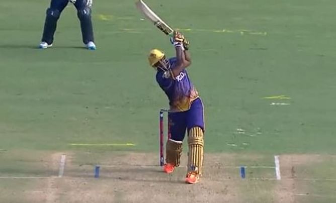 [Watch] Andre Russell races to a scintillating half-century with a boundary and two vintage maximums in the LAKR-WAF MLC clash