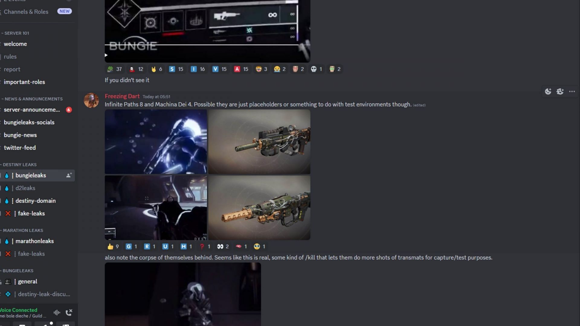 Destiny 2 leaks on the Bungie Leaks Discord (Image via Discord)