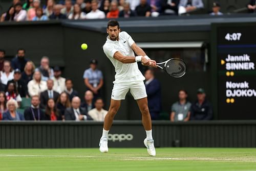 Novak Djokovic in action at the 2023 Wimbledon Championships.